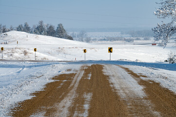 winter landscape with snow on road