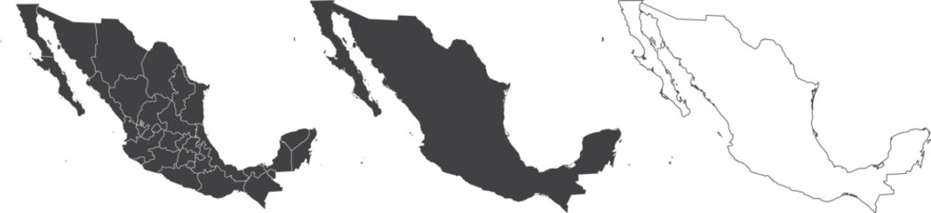 set of 3 maps of Mexico - vector illustrations