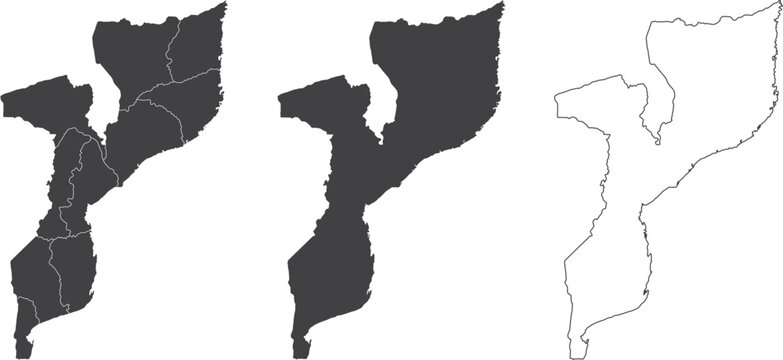 set of 3 maps of Mozambique - vector illustrations