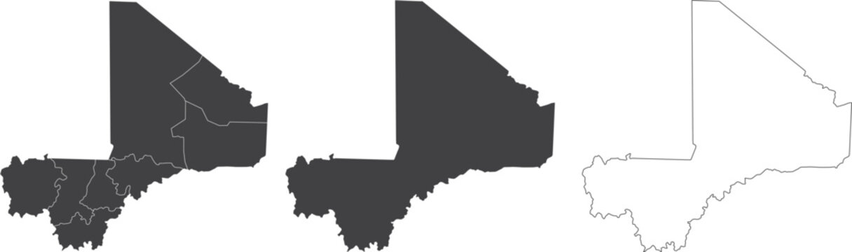 set of 3 maps of Mali - vector illustrations