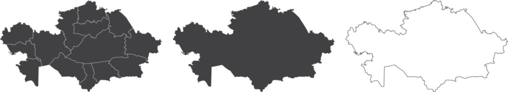 set of 3 maps of Kazakhstan - vector illustrations