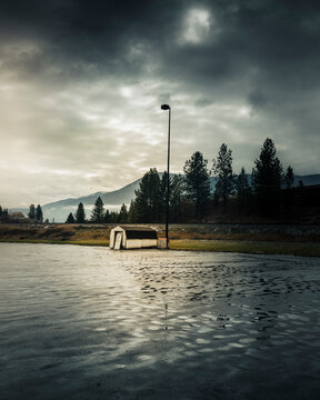 View of a hut along the lakefront in Montana, United States.