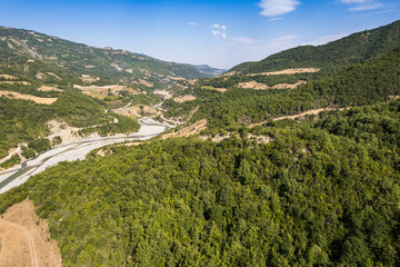 Fototapeta na wymiar Aerial view of river Osum in Albania near village Rog in Summer 2022