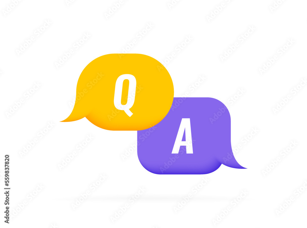 Poster questions and answers label. 3d messages bubbles with questions and answers text. logo design. vecto