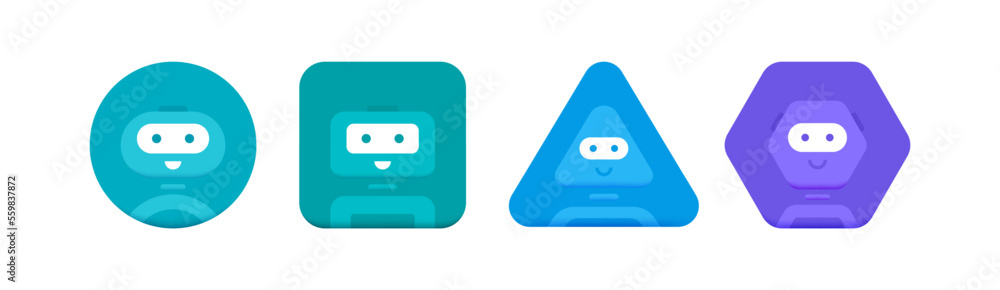 Poster chatbot character set. cute 3d bot sign. chat bot logo design. bot for online consultation and suppo