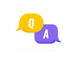 Questions and answers label. 3d messages bubbles with questions and answers text. Logo design. Vector illustration