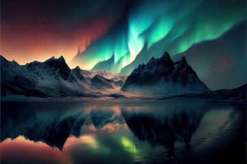 Northern Lights in the sky. Generative AI