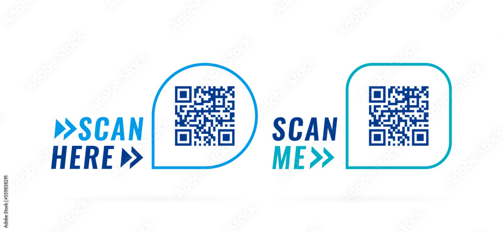 Poster qr code speech bubble with inscription scan me and scan here. qr code for smartphone, payment, web, 
