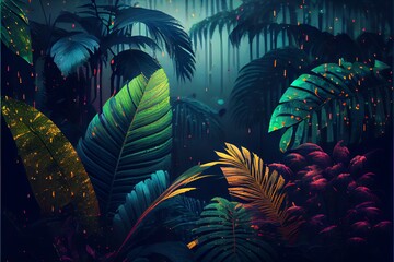 Naklejka na ściany i meble Rain Forest Background. Image created with Generative AI technology.