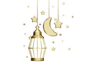 Eid festival golden lamps, moon and stars with 3d vector icon cartoon minimal style illustration