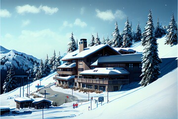 Ski slope. Ski resort place.. Generative AI