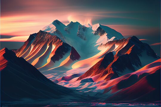 stunning arctic light photography of snow-capped mountains Generative AI.