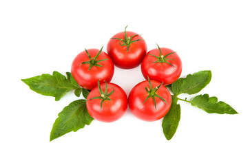 Ripe tomatoes isolated on white background.