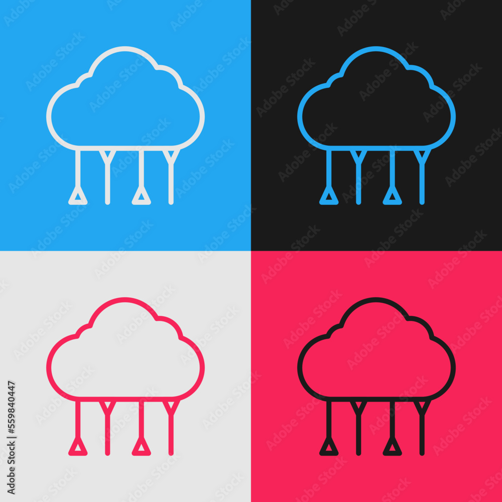 Poster pop art line network cloud connection icon isolated on color background. social technology. cloud co