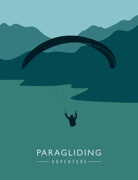 paragliding adventure paraglider silhouette on mountain and see landscape