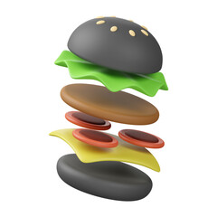 Black Burger 3D render Icon design