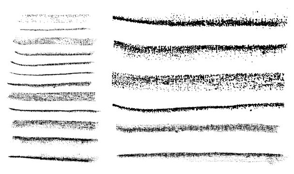 Set of vector grunge graphite pencil art brushes. Pencil textures of different shapes. Vector illustration