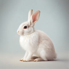 Isolated white rabbit. Generative AI.