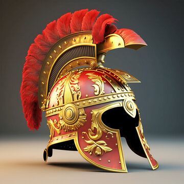 traditional roman helmet with sword and shield