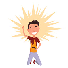 Video gaming kids. Boy playing games on joystick on game console. Kid video game addiction. Joyful teenager. Vector illustration of flat design