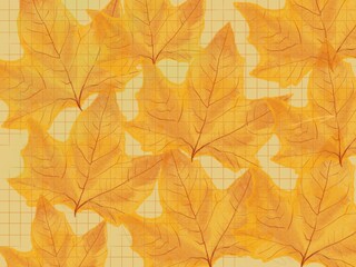 Naklejka na ściany i meble Background with yellow leaves on a checkered background. 