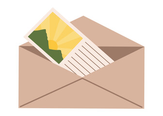 Envelope postcard or letter. Craft paper stationery or handmade isolated card, isolated paper mail. Stylish mail letter