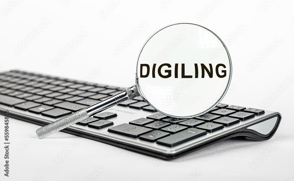 Poster digiling, digital linguistics science concept. new study of communication with computer