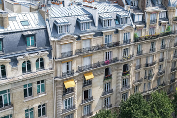 Fototapeta premium Paris, aerial view, ancient buildings in a luxury area, in the 6e arrondissement 