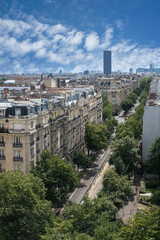 Paris, aerial view with typical buildings, and the Montparnasse tower in background
