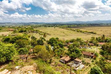 View of the former Iznaga sugar plantation and the Valley de los Ingenios near Trinidad, Cuba,...