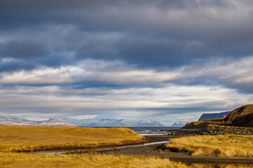 The landscape around the fjord Isafjardardjup in North Iceland