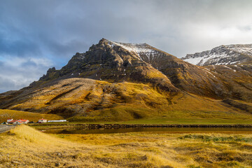 The landscape around the fjord Isafjardardjup in North Iceland
