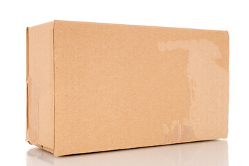 One cardboard box, macro, isolated on white background.