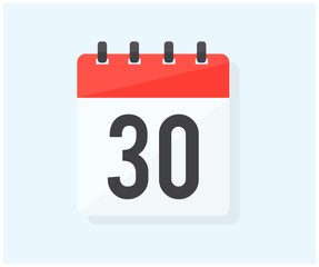 The thirtieth day of the month with date 30, Day thirtieth logo design. Calendar icon flat day 30. Event schedule date. Meeting appointment time vector design and illustration.
