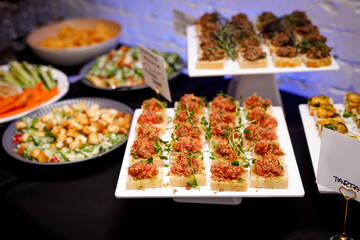 Set of tartar snacks on event catering.