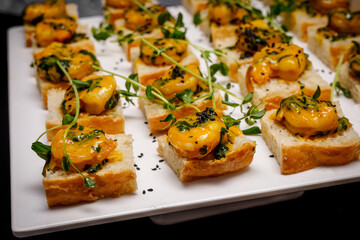Shrimps in sauce - snacks on event catering.