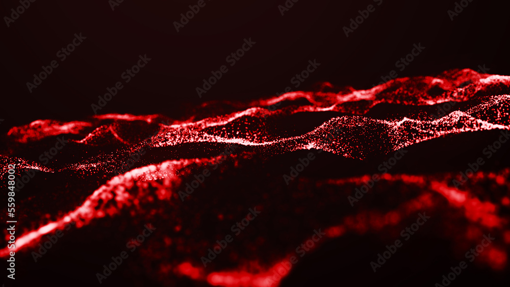 Poster dynamic wave of glowing particles. wave of glowing points. digital technology background. 3d renderi