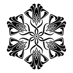 Ornament in the Art Nouveau style in a circle. Sketch for printing, plotter and laser cutting. Drawing an image on different surfaces.