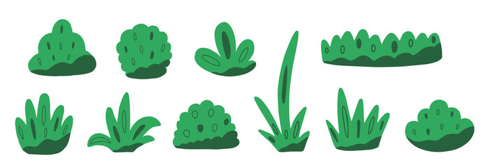 Vector set with simple shrub bush tree in abstract style