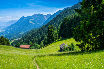 On the way to the Gurtisspitze in Gurtis, overlooking the Walgau Valley, Vorarlberg. Austria