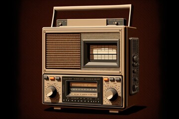 Old 80's style radio, retro. AI digital illustration