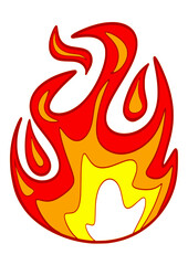 Hand-drawn on a white background, isolated small flame. Fire is painted.