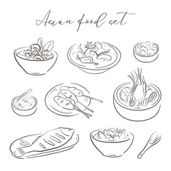 Seamless pattern with hand drawn asian food