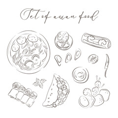 Set of hand drawn asian food elements