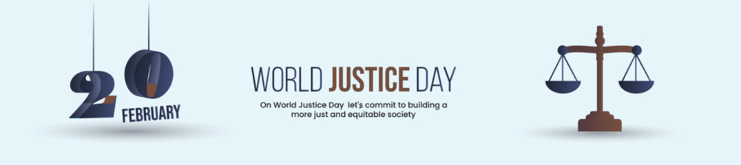 Obraz premium World Social Justice Day. International justice day. Social Day. 20th February. Law firm post for 20th Feb. Justice Scales of court. Raise voice for others. The scale of Justice banner on cyan back