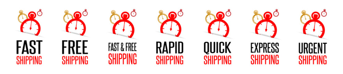Fototapeta na wymiar Fast, free, fast & free, rapid, quick, express and urgent shipping sign