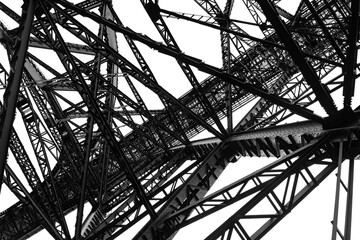 Steel construction of the very high historical railway Bridge “Müngstener Brücke“ between...