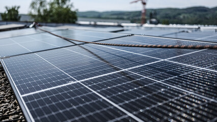 rope for workers installing solar panels on the roof of a company
