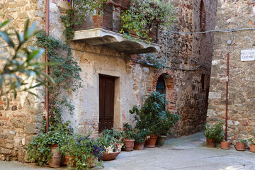 Fototapeta na wymiar Entrance of an old house in the Montemerano, Grosseto, Tuscany, Italy. 