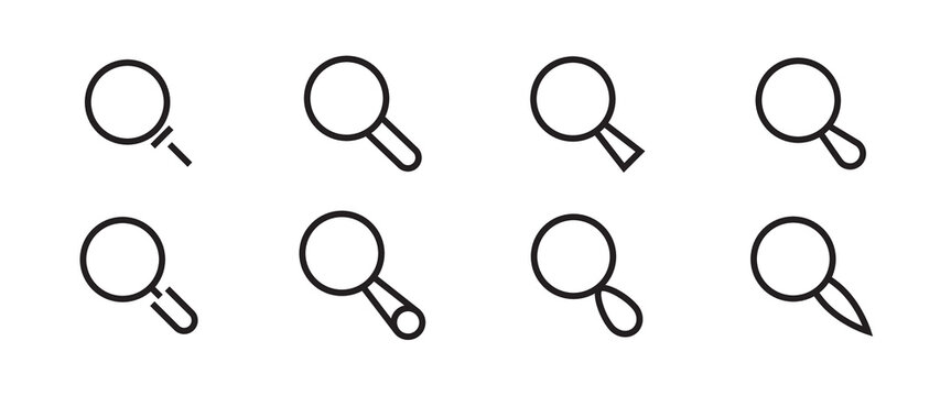 Magnifying Glass Icon. Search And Find Magnifier Icon. Magnifying Glass, Zoom, Loupe, Icons Button, Vector, Sign, Symbol, Logo, Illustration, Editable Stroke, Flat Design Style Isolaated On White